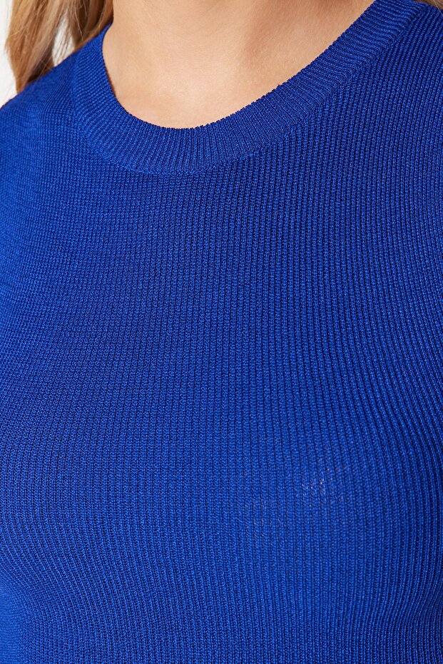 Saks Bisiklet Yaka Crop Triko Bluz - 5