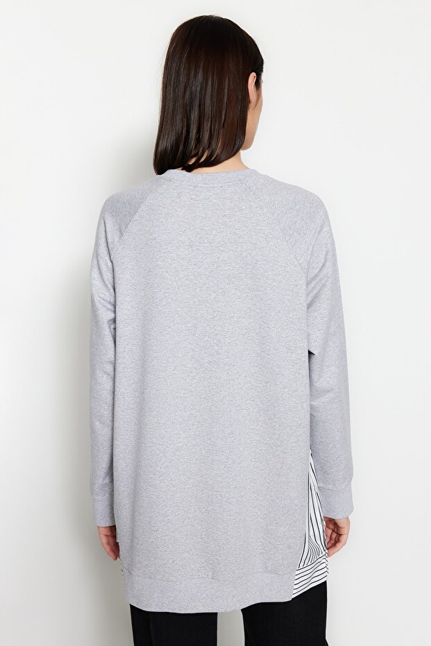 Gray Oversize Woven Piece Knitted Tunic Tctss23Uk00092 - 6