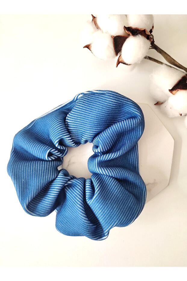 Blue Corded Fabric Scrunchie Bagel Buckle