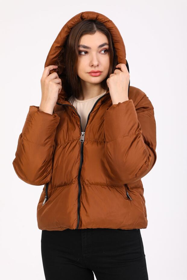 Kadın Bakır Kapüşonlu Şişme Mont - 8