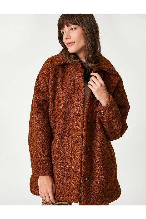 Şahika Ercümen X - Oversize Cepli Düğmeli Uzun Buklet Ceket - 2
