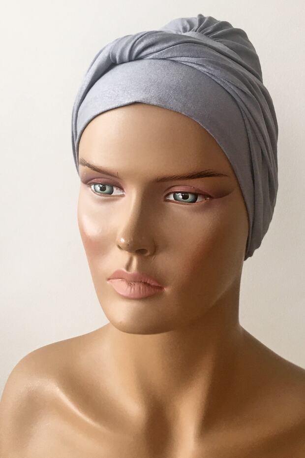 Ready Turban Bonnet Twist Banded Combed Cotton Bonnet Gray Twist Women's Hijab Bonnet Twisted Outer Bonnet
