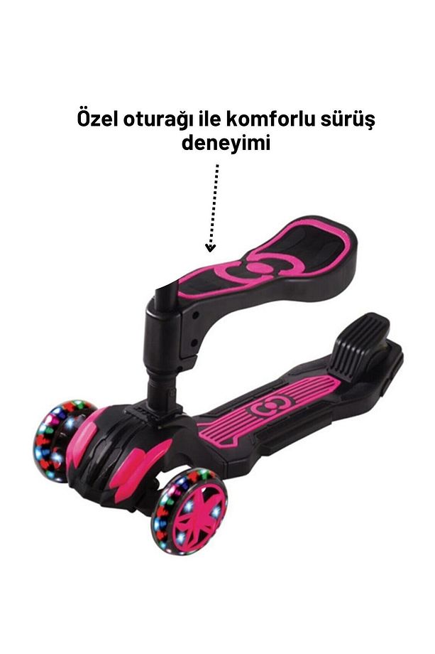 3-7 Yaş Led Işıklı 3 Tekerlek Oturaklı Yükseklik Ayarlı Katlanabilir Çocuk Scooter - 5