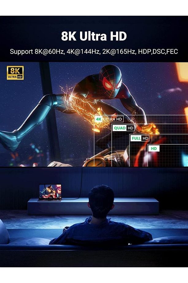 8k 60hz Displayport To Displayport 1.4 Örgülü Kablo 1 Metre - 2