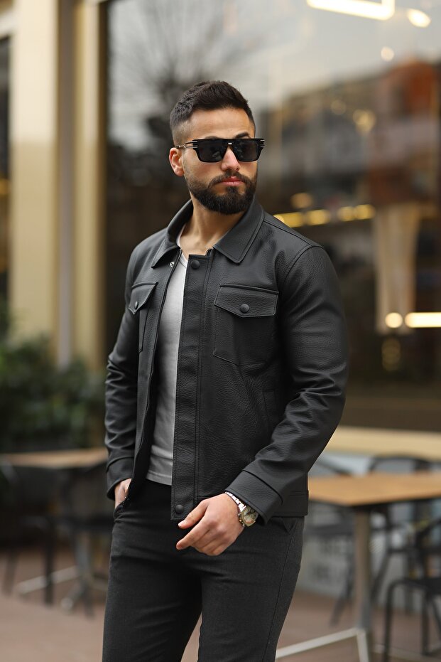 Men's Black Leather Jacket - 2