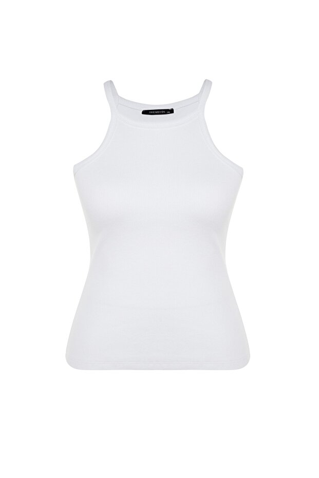 Beyaz Halter Yaka Basic Örme Atlet TBBSS23CV00000 - 6