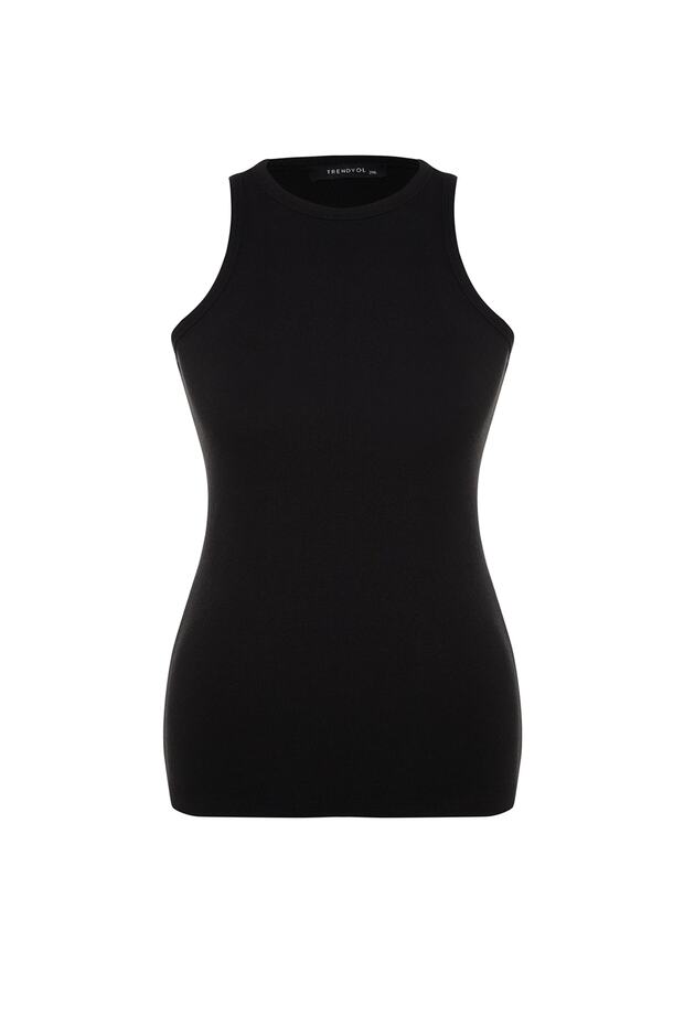 Siyah Halter Yaka Pamuklu Fitted/Vücuda Oturan Basic Örme Atlet TBBSS23CV00001 - 6
