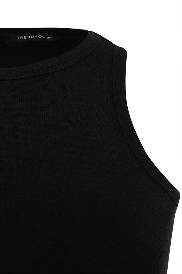 Siyah Halter Yaka Pamuklu Fitted/Vücuda Oturan Basic Örme Atlet TBBSS23CV00001 - 8