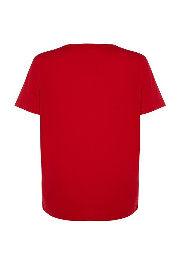 Rotes T-Shirt mit Rundhalsausschnitt aus 100 % Baumwolle in Übergröße – mit Slogan-Aufdruck TBBSS23BF00022 - 8