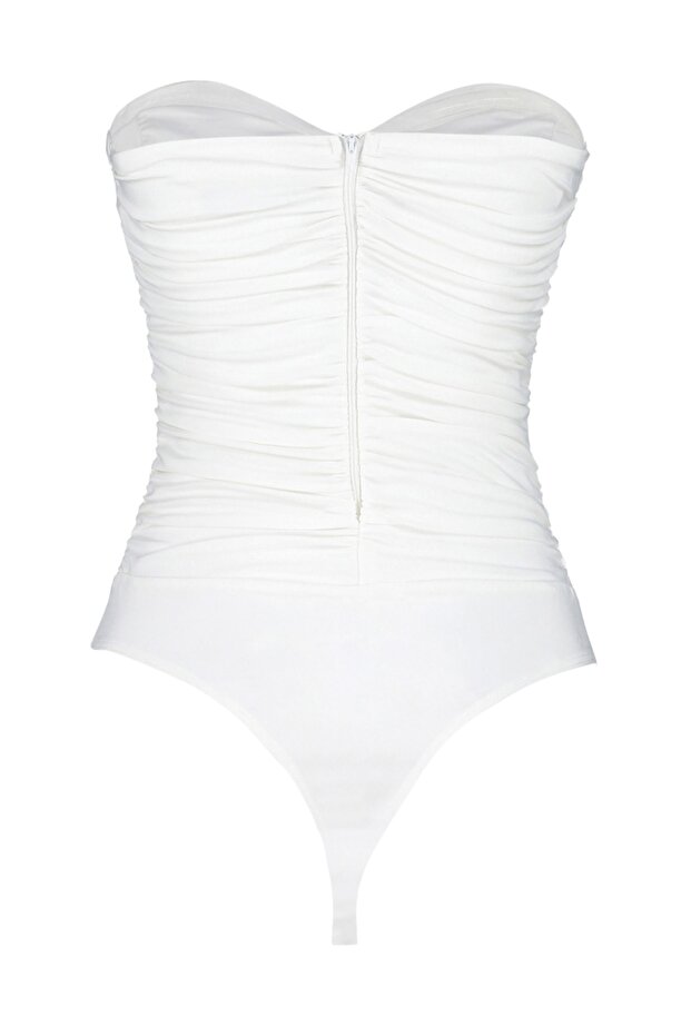 Ekru Astarlı Drapeli Çıtçıtlı Örme Body TPRSS23BD00027 - 8