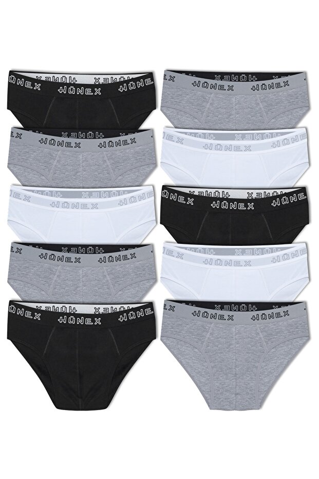 Pack of 10 Hünex Men's Briefs with Elastic Waistband and Print