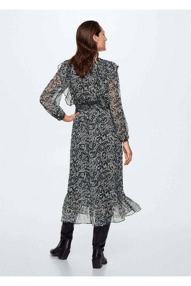 Paisley Desenli Şifon Elbise - 4