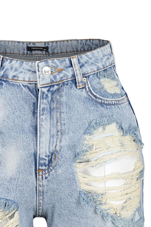 Mavi Denim Yırtık Plaj Mini Yüksek Bel Şort & Bermuda TBESS23SR00037 - 7