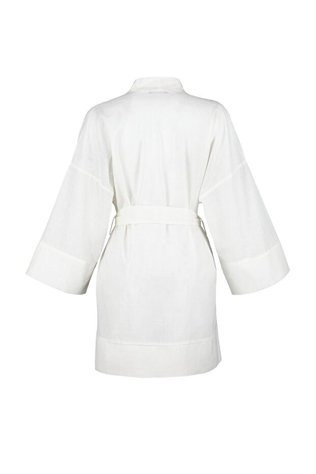 Plaj Giyim Beyaz Dokuma Kuşaklı Mini Kimono&Kaftan TBESS23KM00080 - 8