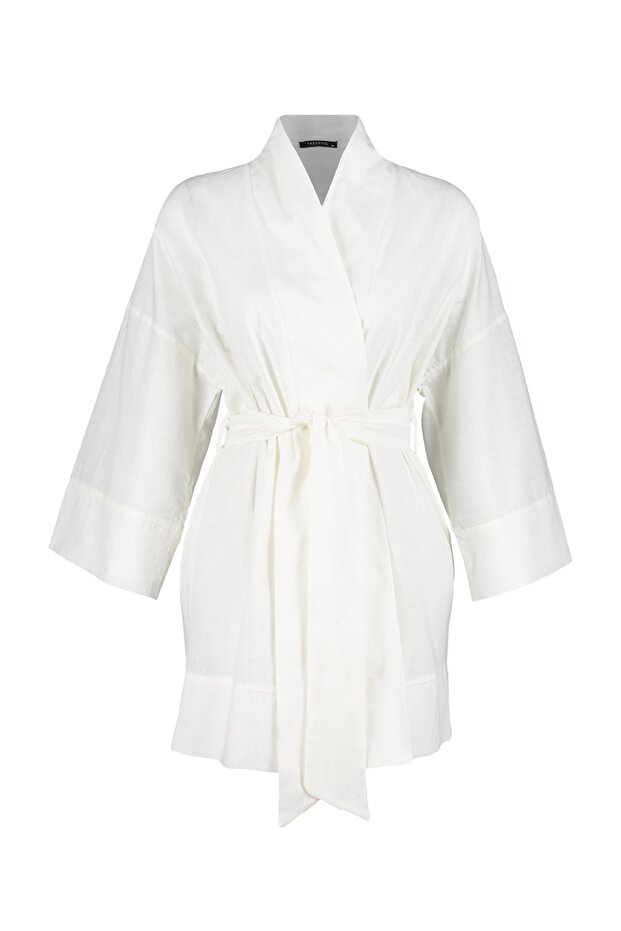 Plaj Giyim Beyaz Dokuma Kuşaklı Mini Kimono&Kaftan TBESS23KM00080 - 7