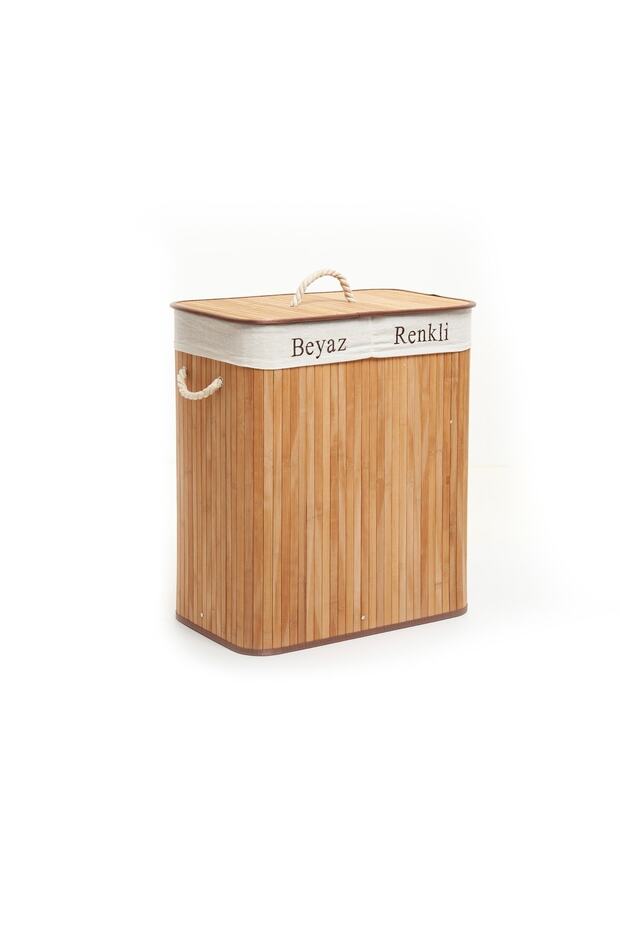Evidea Deco&style Bambu Natürel Çift Hazneli Çamaşır Sepeti - 3