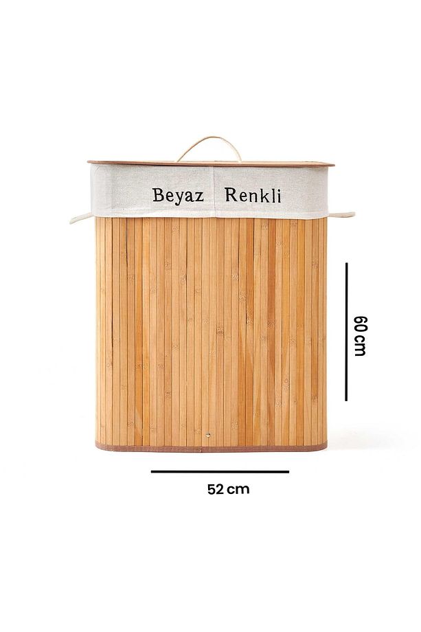 Evidea Deco&style Bambu Natürel Çift Hazneli Çamaşır Sepeti - 8