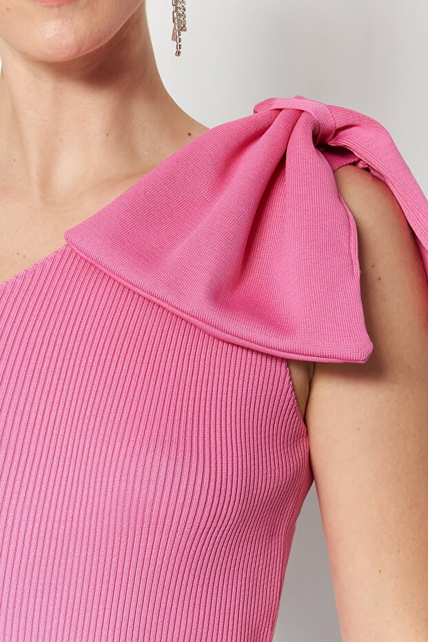 Pembe Tek Kol Fiyonk Detaylı Triko Bluz TPRSS22BZ0166 - 5