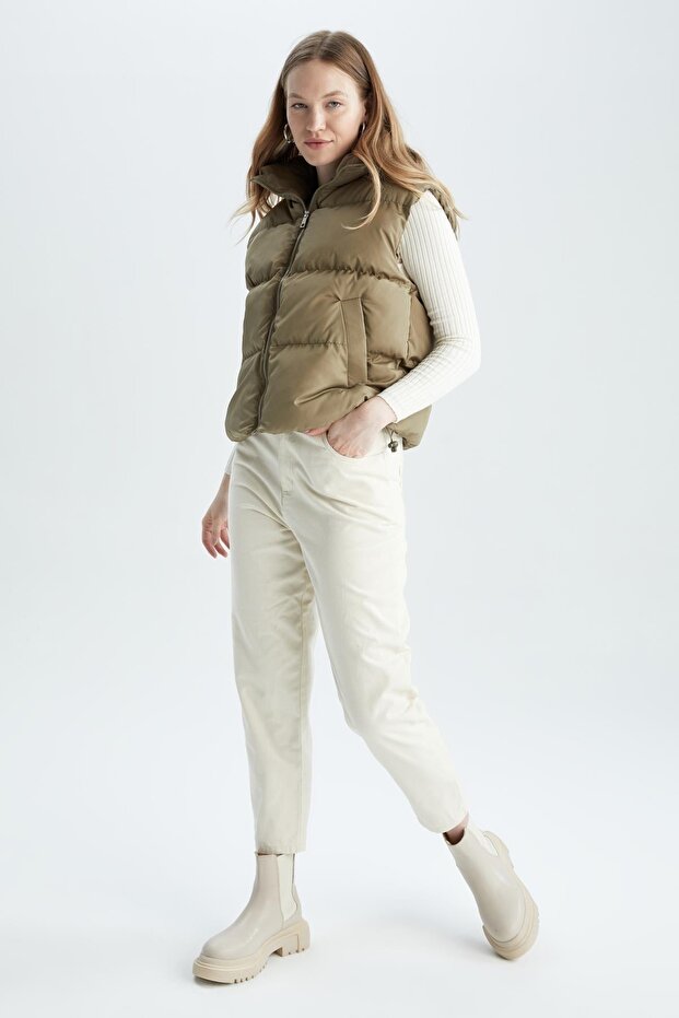 Relax Fit Dik Yaka Basic Cepli Şişme Yelek - 3