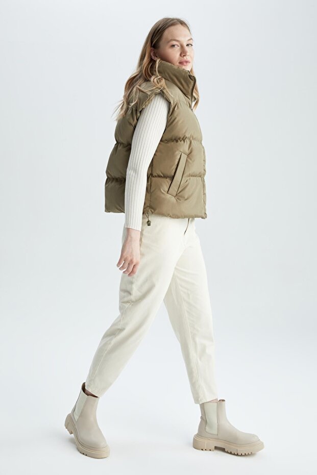 Relax Fit Dik Yaka Basic Cepli Şişme Yelek - 4