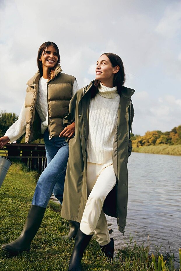 Relax Fit Dik Yaka Basic Cepli Şişme Yelek - 7