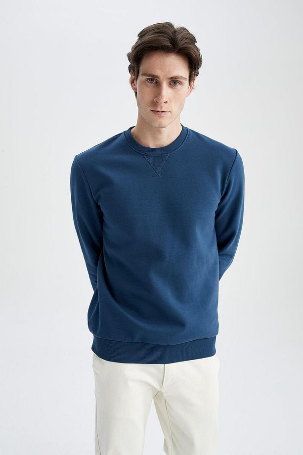 Regular Fit Bisiklet Yaka Basic Pamuklu Sweatshirt - 7