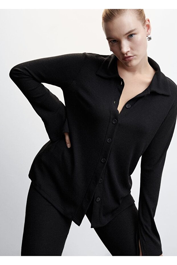 Düğmeli Ribana Gömlek - 7