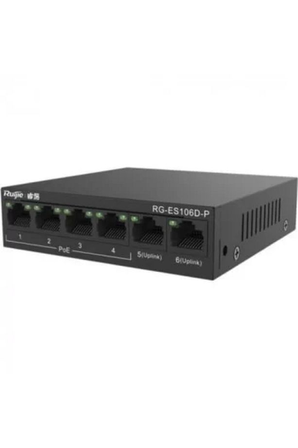 Ruıjıe Swıtch 6 Port Ruıjıe Reyee RG-ES106D-P 10/100 Fast Eth 2 Uplınk 4 Port Poe 58W - 1