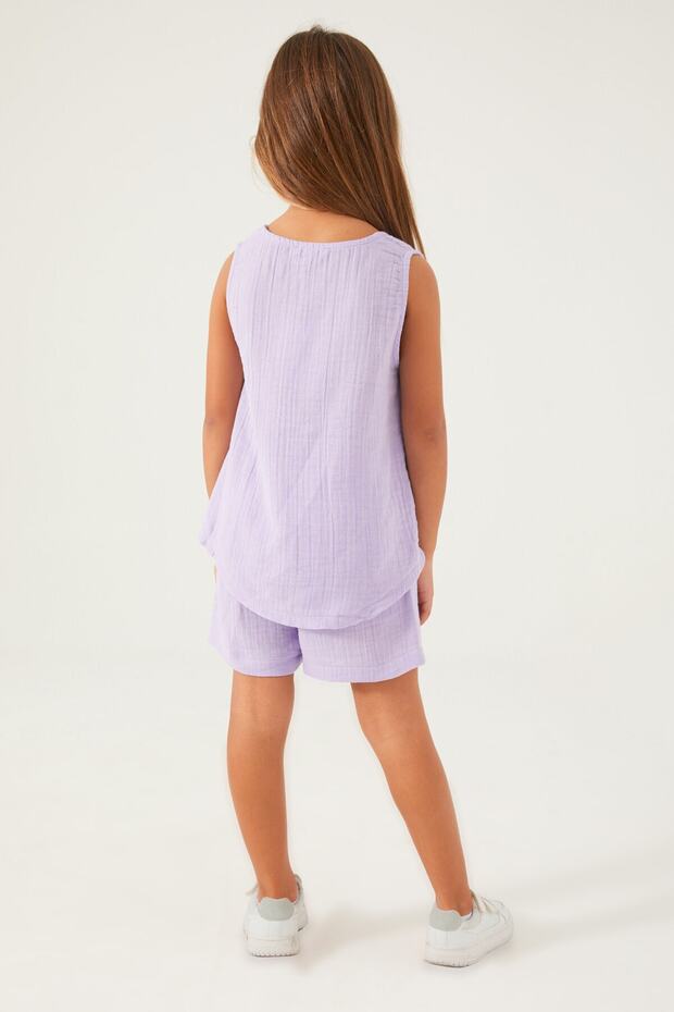 Light Purple Reflection Detail Lila Kız Çocuk Şort Takım - 5