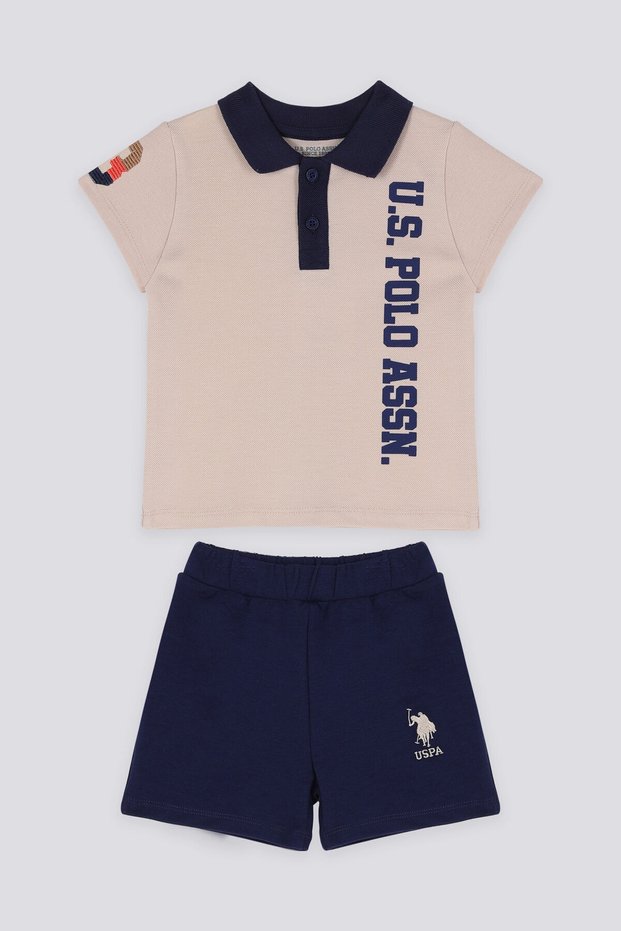 U.S. Polo Assn Azure Cream Baby Polo Neck T-shirt Set
