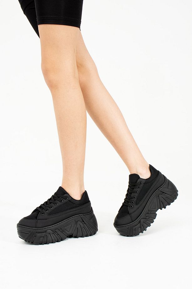 Kadın Kalın & Yüksek Taban Siyah Sneakers (TABAN 9 CM) - 4
