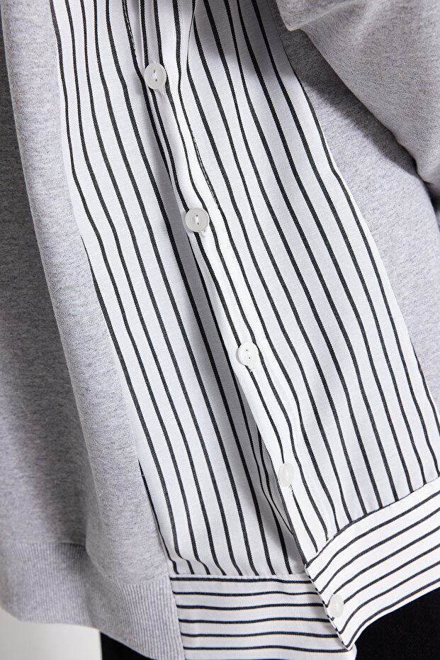 Gray Oversize Woven Piece Knitted Tunic Tctss23Uk00092 - 4