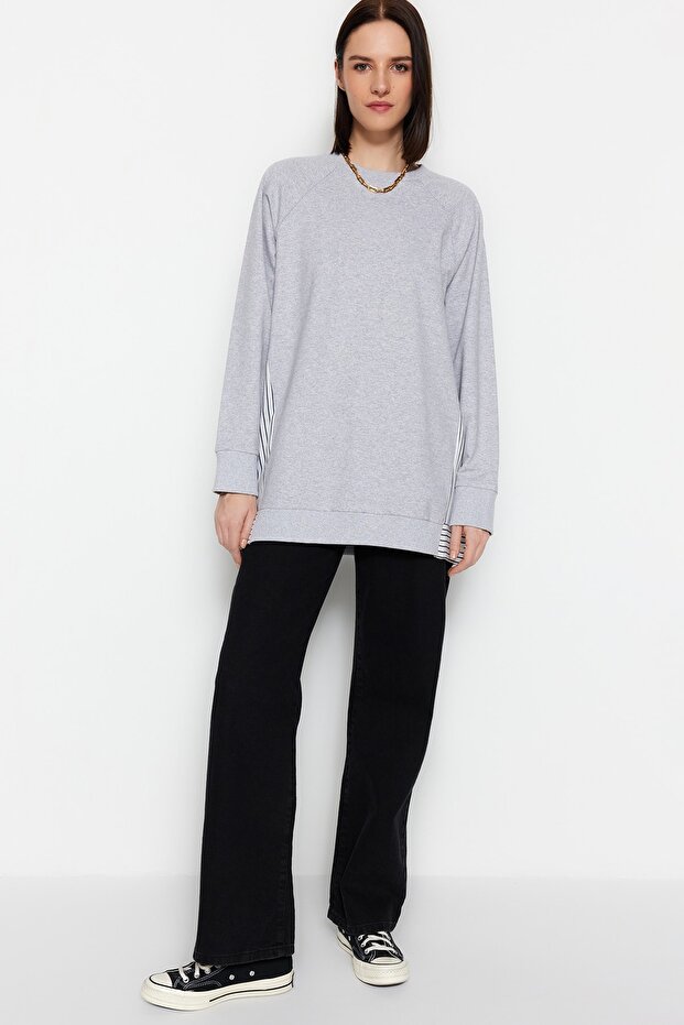 Gray Oversize Woven Piece Knitted Tunic Tctss23Uk00092 - 5