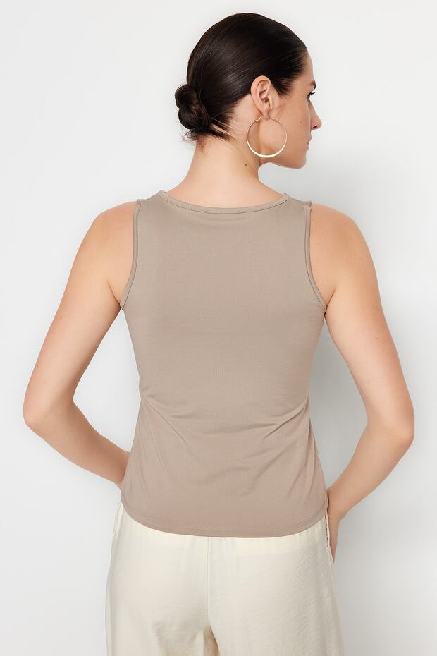 Vizon Kare Yaka Fitted/Vücuda Oturan Esnek Örme Atlet TWOSS23AL00037 - 5