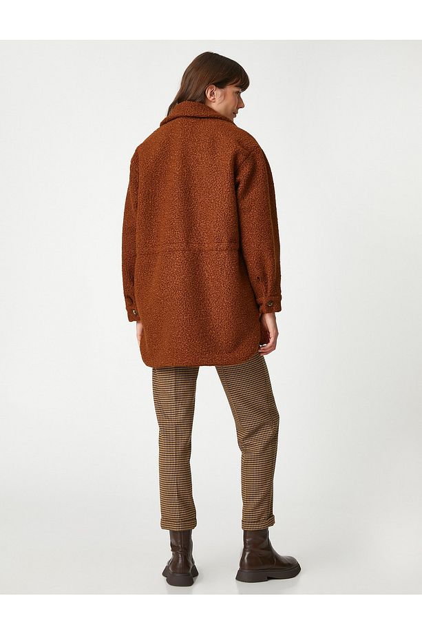 Şahika Ercümen X - Oversize Cepli Düğmeli Uzun Buklet Ceket - 4