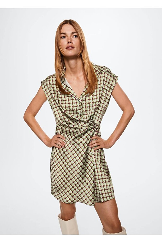 Desenli Retro Elbise - 1