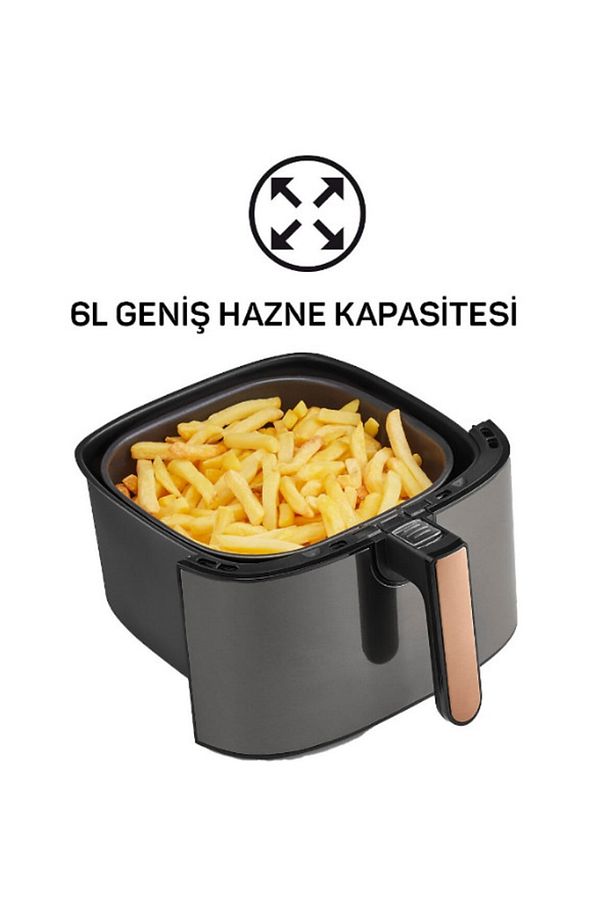 Airfryer Xl Yağsız Sıcak Hava Fritözü 1750 W 6 Lt 8 Programlı Dijital Ekran Siyah - 3