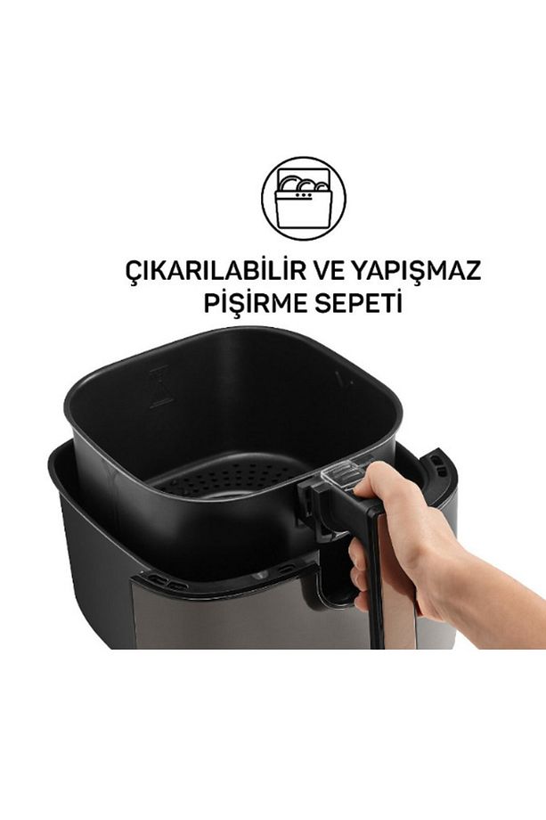 Airfryer Xl Yağsız Sıcak Hava Fritözü 1750 W 6 Lt 8 Programlı Dijital Ekran Siyah - 5