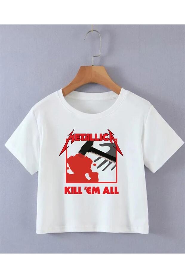 Zolid Wear Metallica Kill'Em All Printed White Crop