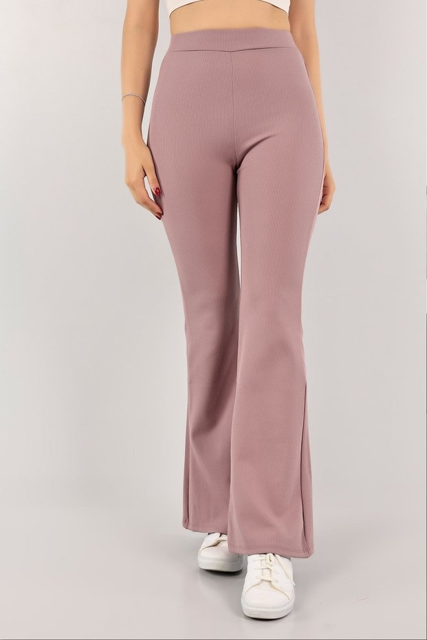 Women's Ribbed Striped Flare Leg High Waist Durable Knitted Fabric Gathering Leggings