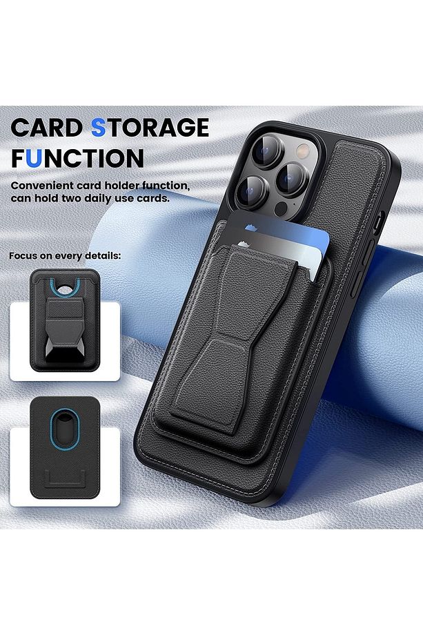Iphone 14 Pro Max Standlı Kılıf Destekli Ayrılabilir Kart Tutuculu Kılıf Pu Orijinal Deri Cardsafe - 3