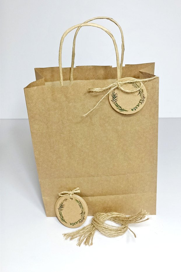 Kraft Label Printed, Kraft Handle Bag, 12 Pieces Drawstring Gift Bag Set (22x18x8 Cm)