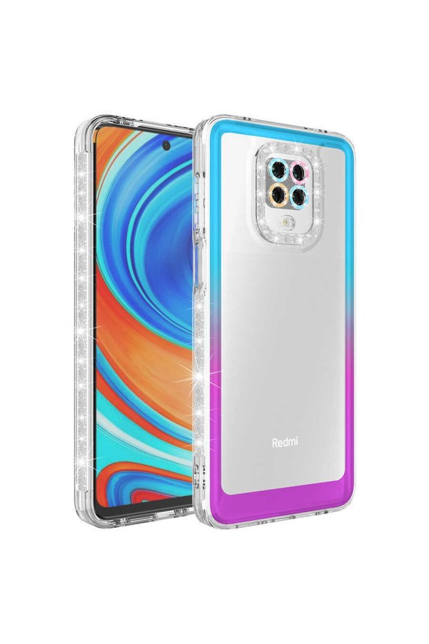 Xiaomi Redmi Note 9S Case with Glitter and Color Transition Design Lens Protection Parking Cover