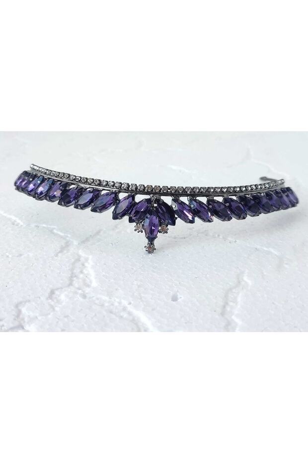Wedding Accessory Thin Shuttle Stone Purple Bridal Henna Crown – Crown