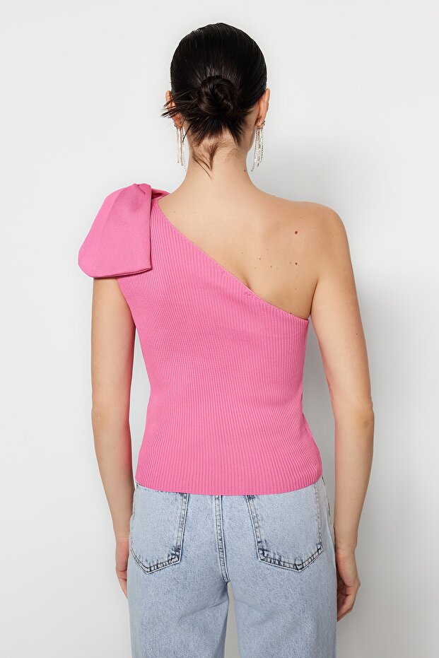 Pembe Tek Kol Fiyonk Detaylı Triko Bluz TPRSS22BZ0166 - 7