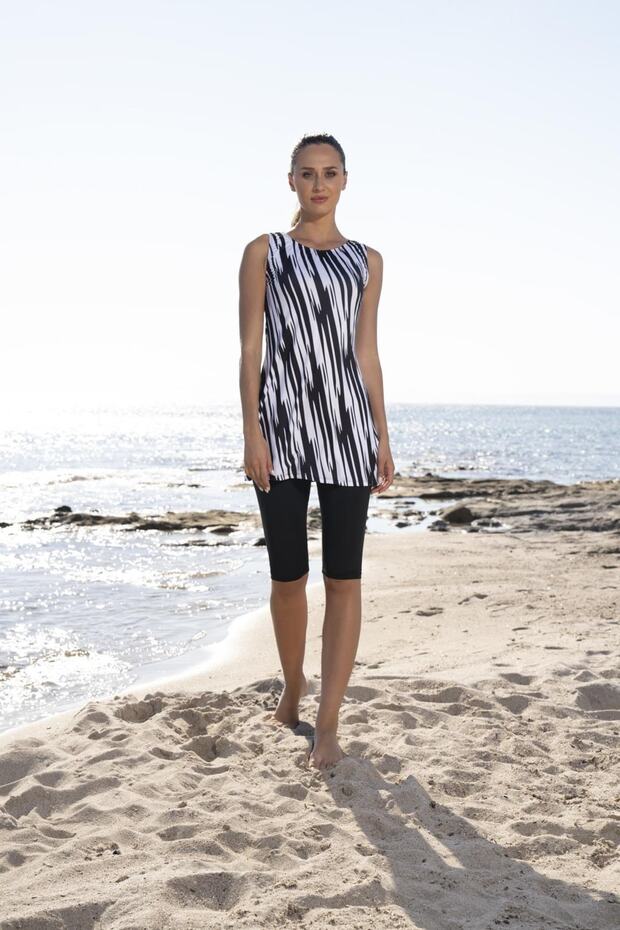 Women's Sleeveless Tights Digital Patterned Dress Swimsuit