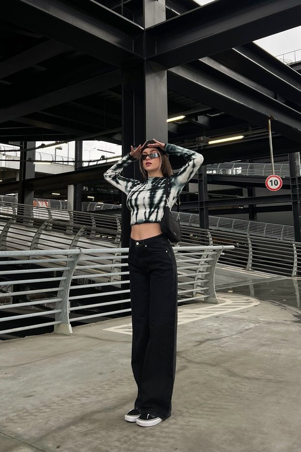 Milano Ikon 90's Black Lycra Super Extra High Waist Palazzo Loose Jean Trousers