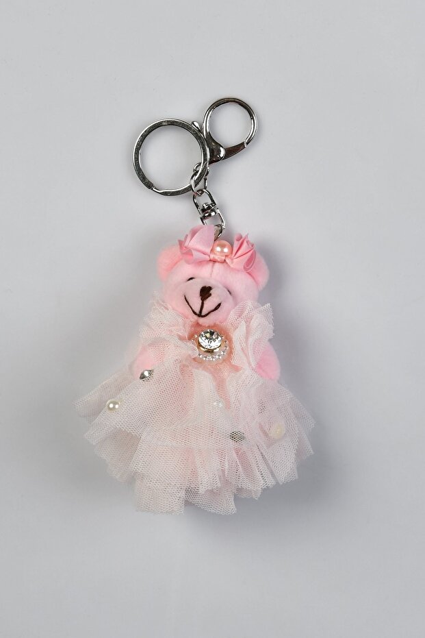 سلسلة مفاتيح على شكل دب قطيفة - وردي - 1