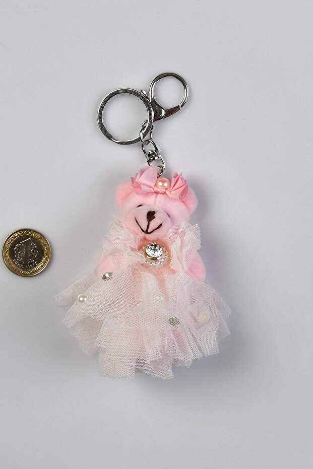 سلسلة مفاتيح على شكل دب قطيفة - وردي - 2