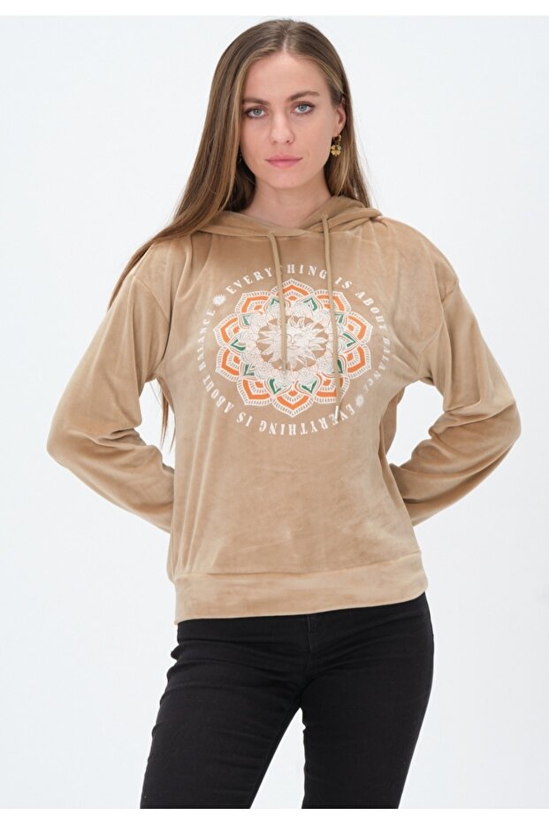 Kadife Kapüşonlu Sweat - 1